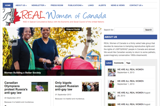 REAL Women of Canada website w/ LGBTQ2SGQ* couples