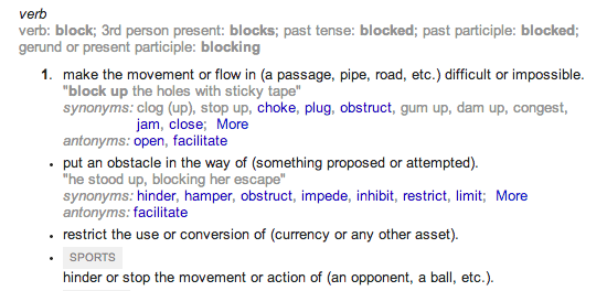 Google definition of "block" as a verb